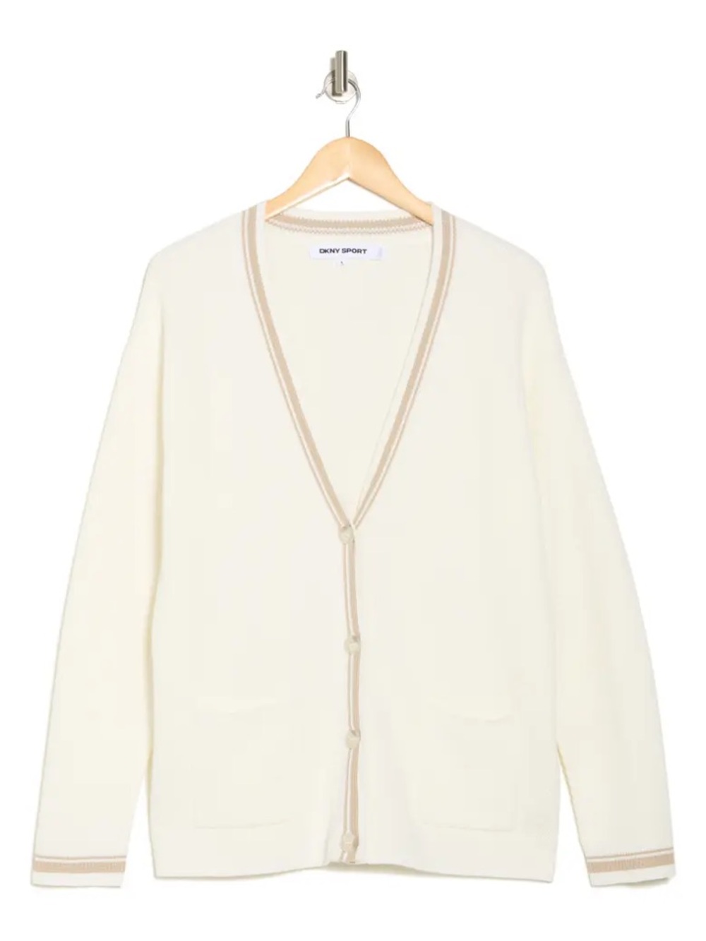 DKNY Cream Cardigan with Tan Trim